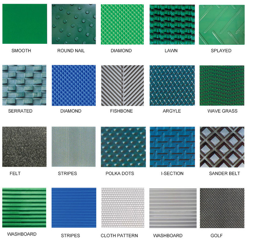 PVC pattern conveyor belt Wear-Resistant Rough Top conveyor belting in green/ black/blue  various colors are available